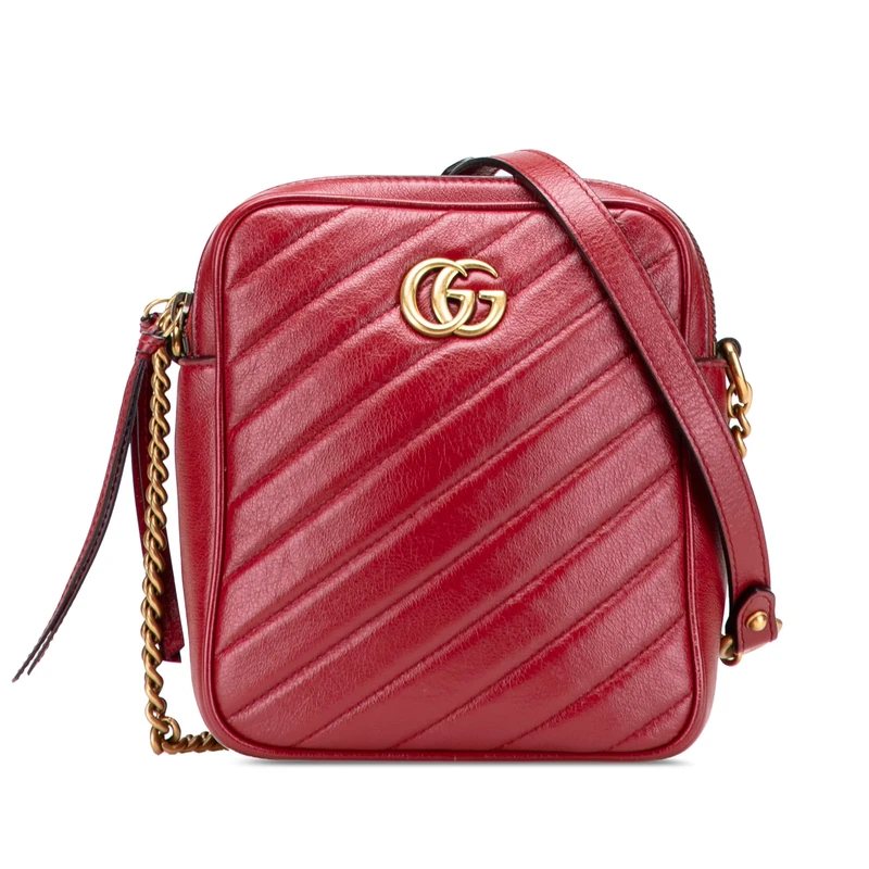 Gucci Pre-Loved GG Marmont Matelasse Leather Double Zip Crossbody Bag