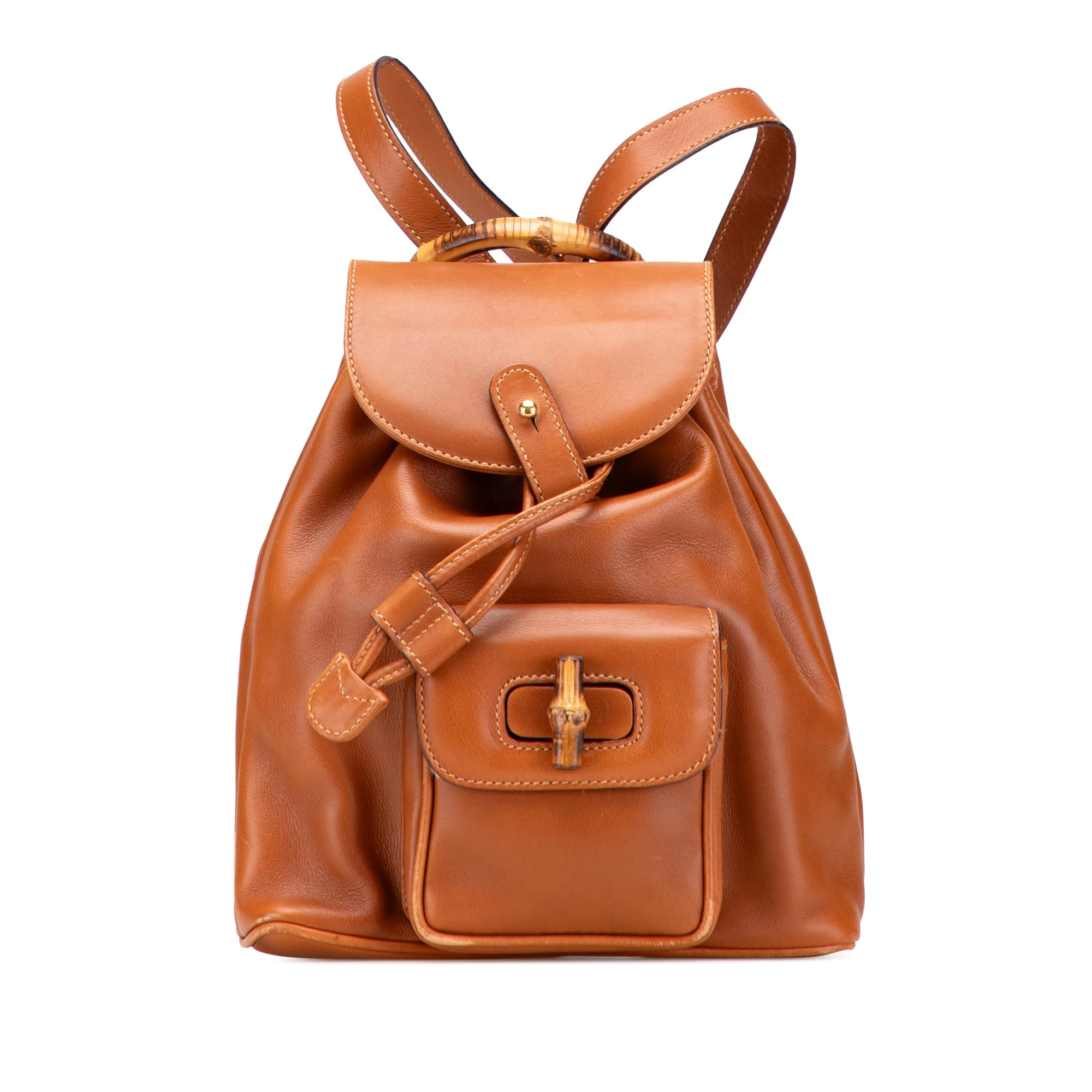 Gucci Pre-Loved Leather Bamboo Drawstring Backpack