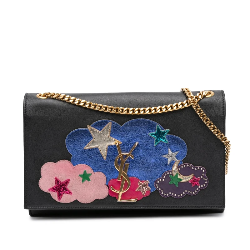 Saint Laurent Pre-Loved Medium Lambskin Cloud Star Patchwork Monogram Kate Crossbody