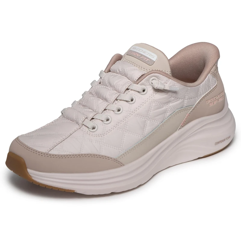 Skechers Women's Contour Foam Trainers, Natural Cozypoly/Taupe Duraleather/Leather/Tr, 6.5 UK Wide