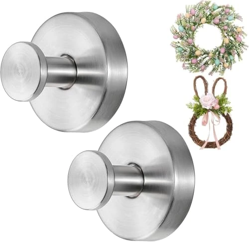 Wreath Door Hanger, Heavy Duty Wreath Suction Cup Hooks for Fall Halloween Christmas Decorations, Strong Reusable Wreath Hangers Welcome Sign Front Door Window Glass Indoor Outdoor (4 Silver, 4)