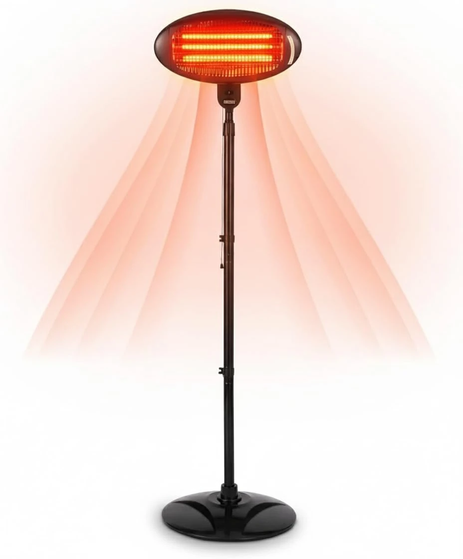 Patio Heater Outdoor 2KW Free Standing Electric – Adjustable Height & Angle Infrared Garden Heater with 3 Heat Settings (650W/1350W/2000W), Waterproof & Weatherproof – Black