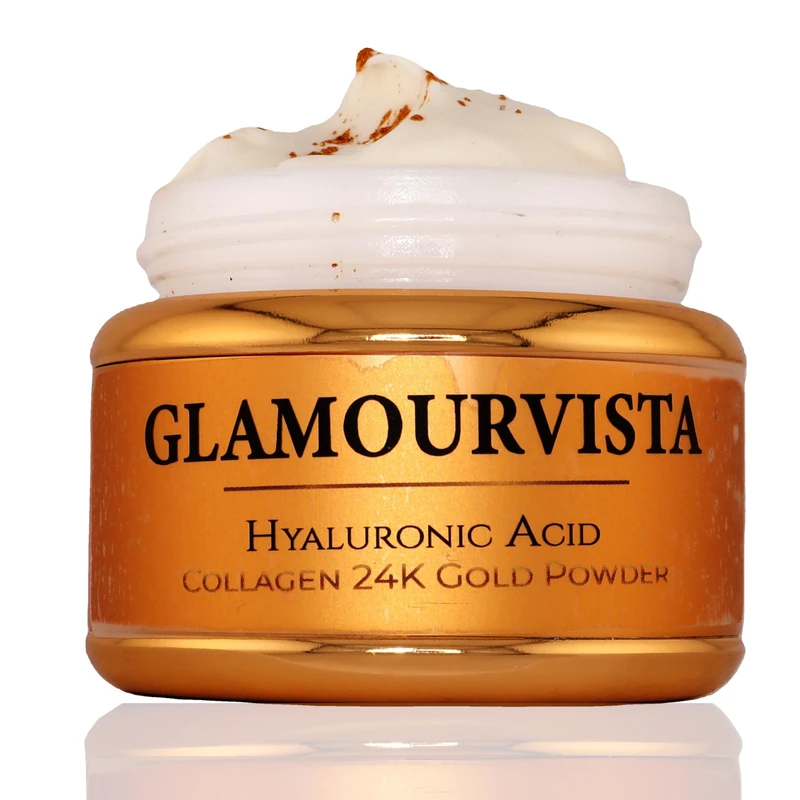 Glamourvista Luxury Anti-Ageing Face Cream – Hyaluronic Acid, Collagen & 24K Gold Powder – Organic Hydrating Day Moisturiser Made in UK – Wrinkle Reduction, Radiant Glow, Premium Skincare