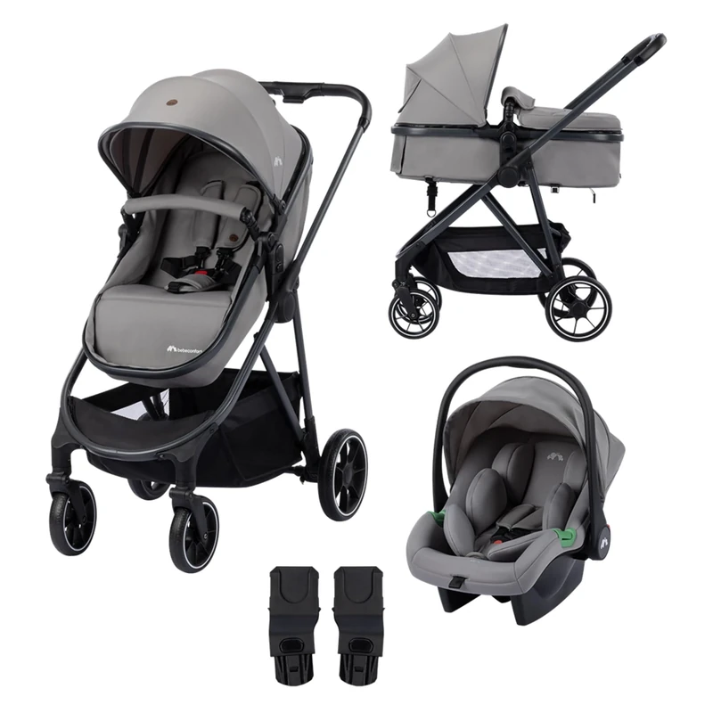 Bebeconfort Breeze Trio Baby Stroller 3 in 1 with Car Seat, Pushchair Travel System 0-4 Years, Compact Folding, 2-in-1 Seat from Bassinet to Toddler, Rain Cover, Boot Cover, Mineral Grey