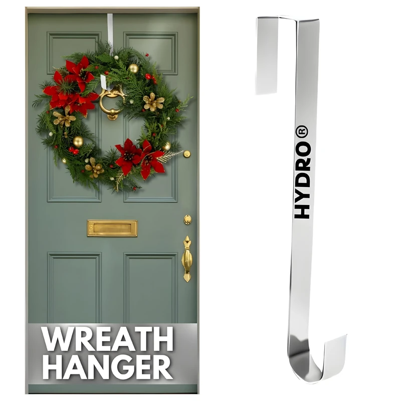 Hydro Christmas Wreath Door Hanger - 12.5in Metal Over Door Hook