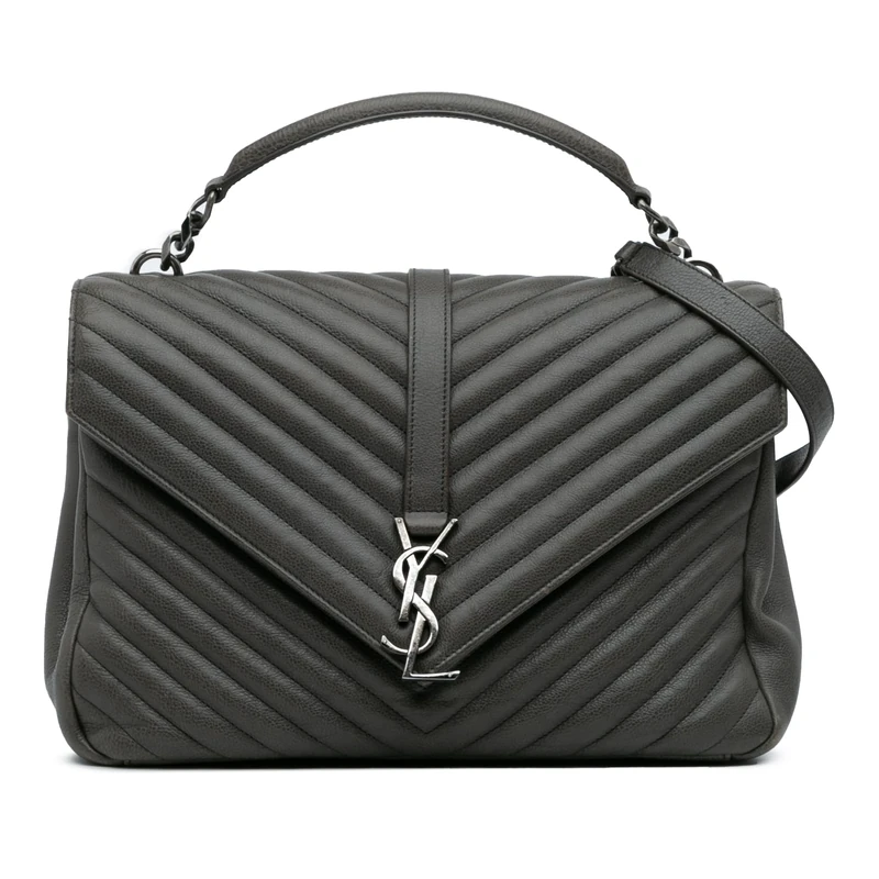 Saint Laurent Pre-Loved Large Chevron Sheepskin Monogram College Bag