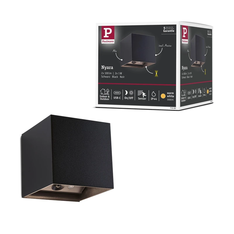 Paulmann Nyara 71282 LED Battery Wall Light - Black 3000K