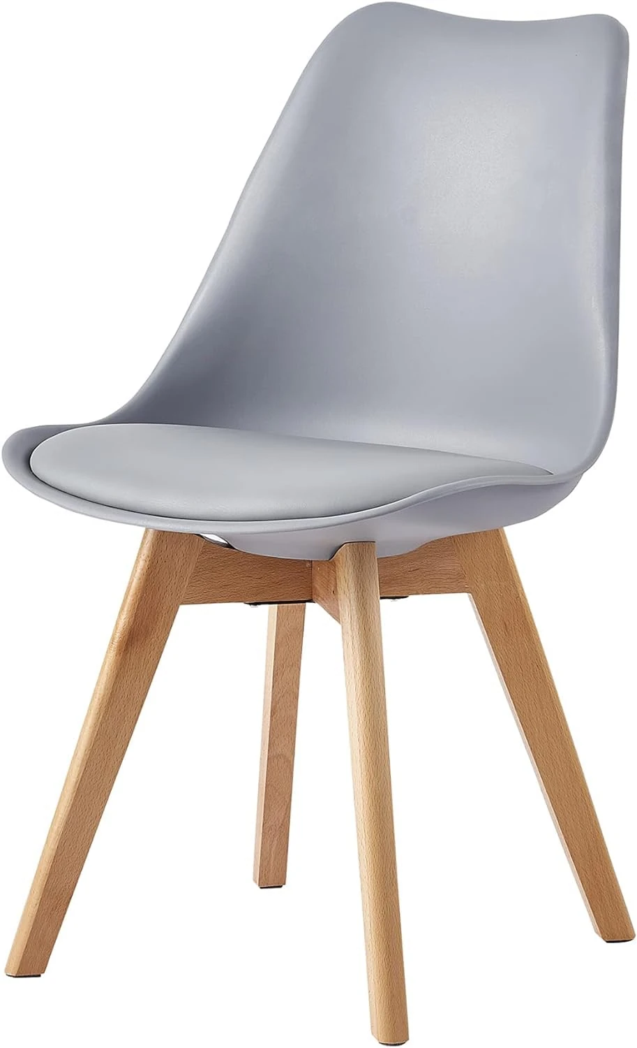 mcc direct Dining Chair with Wooden Legs and Soft Cushion Pad Stylish Retro Lounge Dining Office (Grey) - EVA