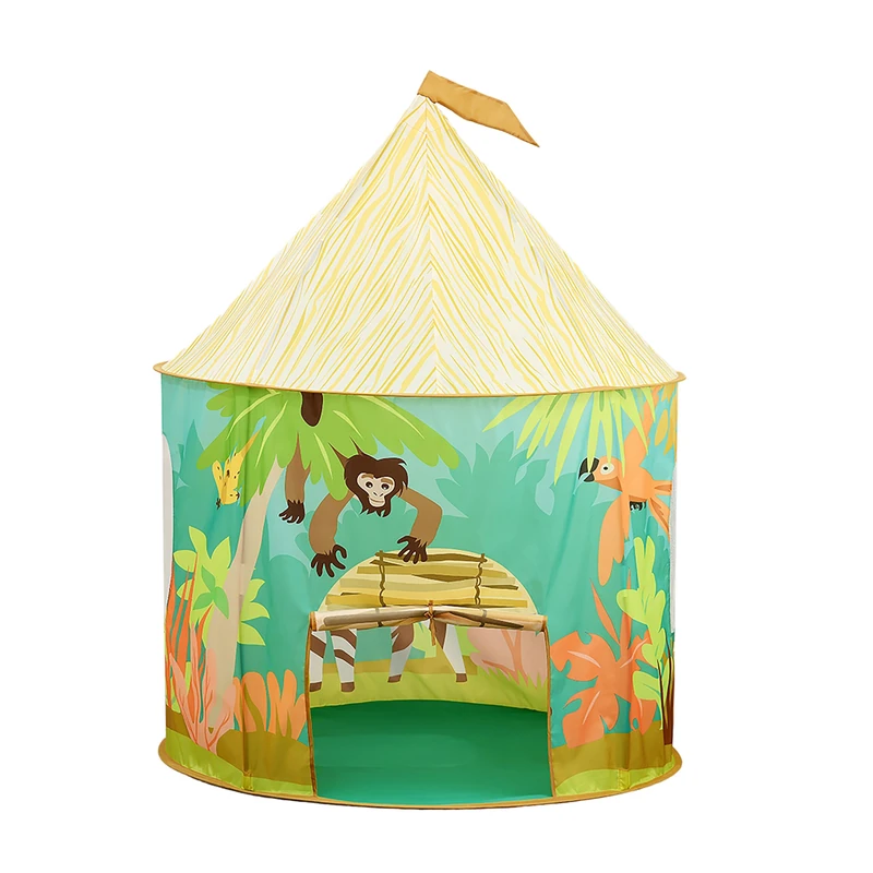 Relaxdays Jungle Play Tent for Kids, Indoor, Foldable, Colorful, 125 x 105 x 105 cm