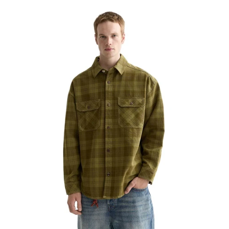 Washed Denim Checked Overshirt