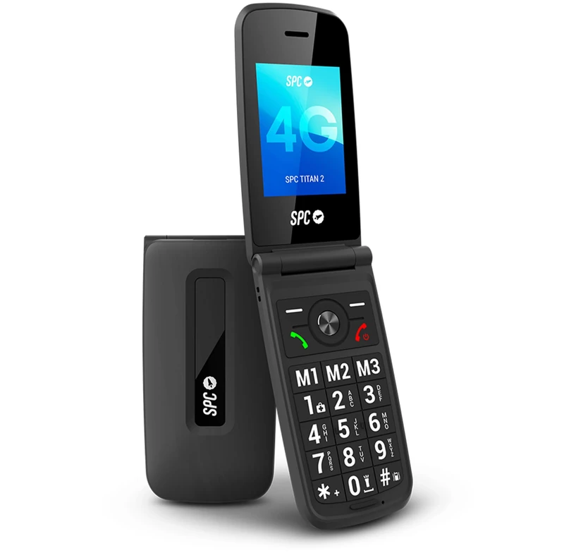 SPC Titan 2 – Flip mobile phone for seniors with 4G, large buttons, a loud 105dB ringer, and 2.4” screen | Easy to use and configure remotely | 3 quick dials | Battery life up to 7 days - Black