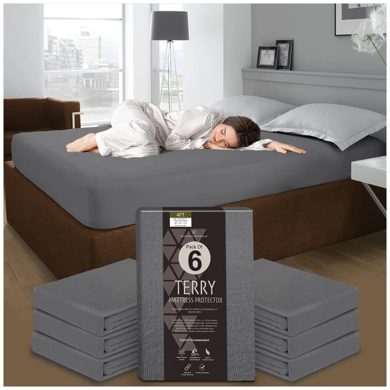GC GAVENO CAVAILIA Extra Deep Terry Towelling Mattress Protectors - 6 Pack Mattress Protector 4ft Bed Fitted Sheet - Waterproof Mattress Cover - Breathable (190 x 122cm) - Charcoal