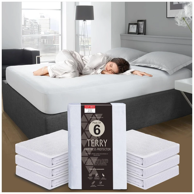 GC GAVENO CAVAILIA Pack Of 6 Terry Mattress Protector Fitted Sheet - Easy Care Cot Bed Anti Allergic & Non Noisy Mattress Cover - Waterproof Mattress Protectors (70 x 140cm) - White