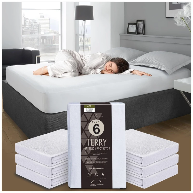 GC GAVENO CAVAILIA Extra Deep Terry Towelling Mattress Cover - 6 Pack Mattress Protector 4ft Bed Fitted Sheet - Waterproof Mattress Protectors - Breathable (190 x 122cm) - White