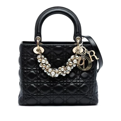 Dior Pre-Loved Medium Lambskin Cannage Pearl Lady