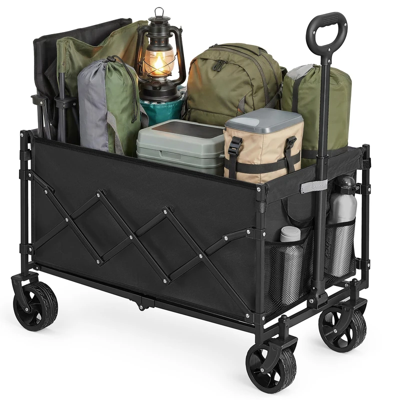 SONGMICS 150L Festival Trolley on Wheels, Foldable Camping Cart Wagon