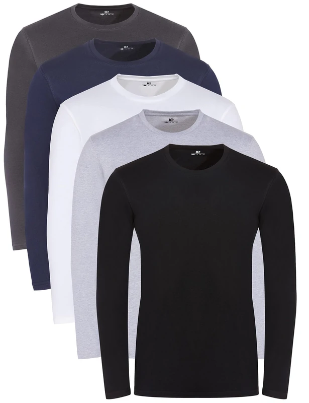 Lower East Mens Le133 Longsleeve T - Shirt, Black, Anthracite, Dark Blue, White, Light Grey Melange, M UK