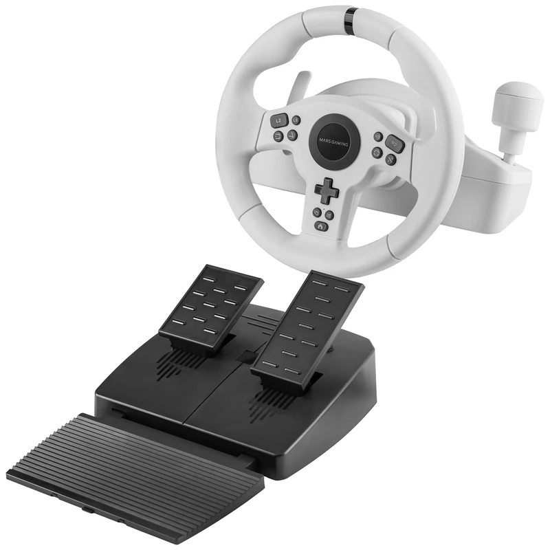 Mars Gaming MWH-RSXONE, SimRacing Wheel, Zero Dead Zone and 270° Turn, DriveSense Vibration, Sequential Shifter + Paddles, XL Pedal Set, PC|PS3|PS4|Xbox One|Xbox Series X-S|Switch, White