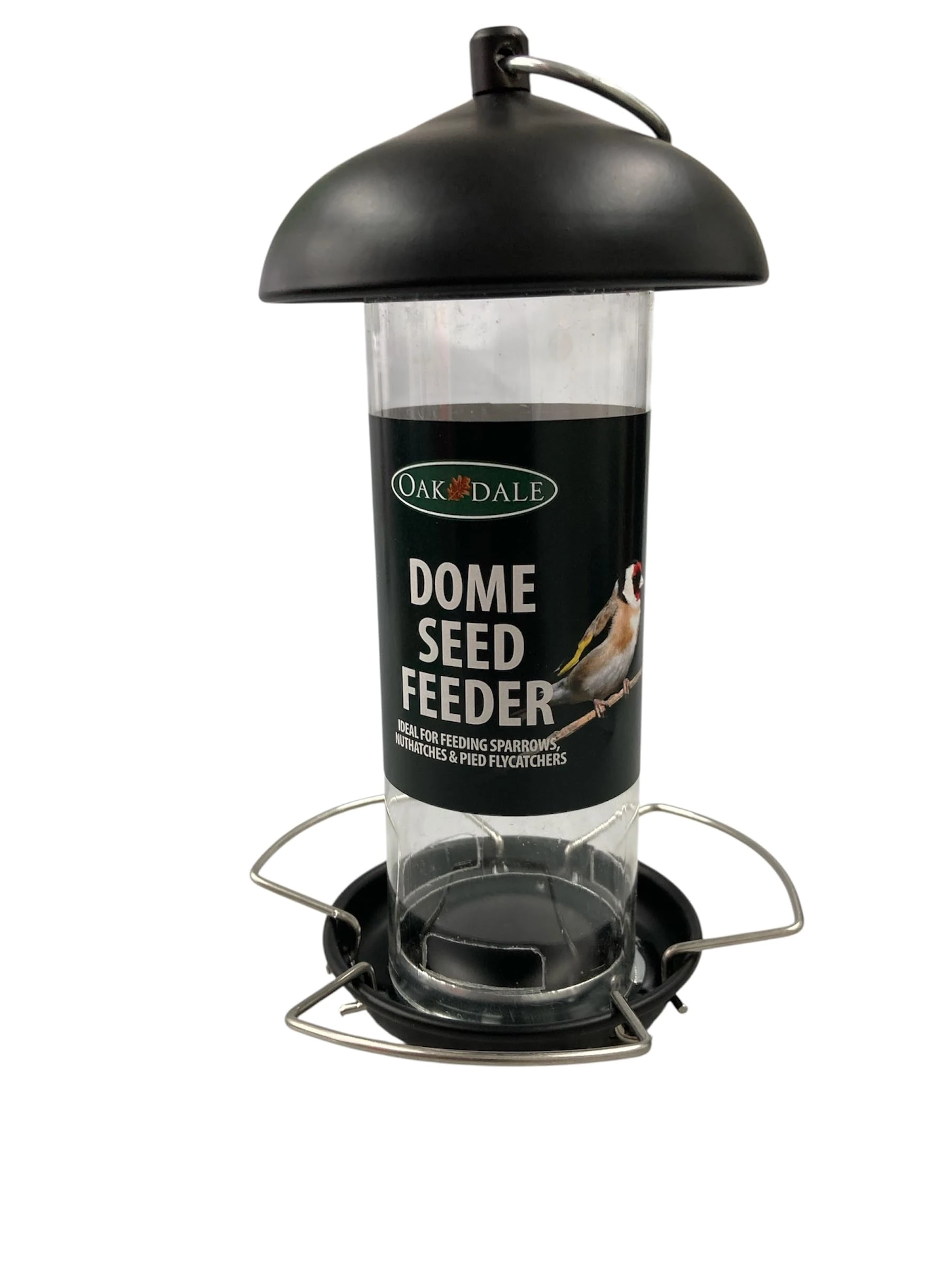 Oakdale Heavy Duty Dome Seed Bird Feeder for Small Birds, Weatherproof Design, Easy to Refill & Clean, with 360° Perch Ring & Stainless Steel Perches