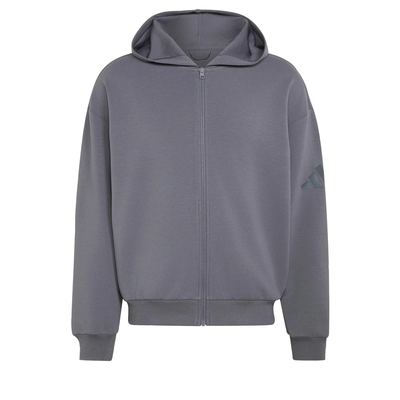 adidas Men's Soft Lux Full-Zip Hoodie Sweatshirt, grey five, S - Image 1