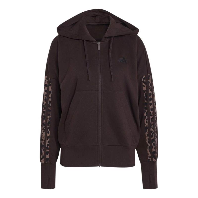 adidas Women's Seasonal Essentials Animal Print 3-Stripes Full-Zip Hooded Track Top Sweatshirt, Aurora Coffee/MULTICOLOR/preloved brown, XS - Image 1