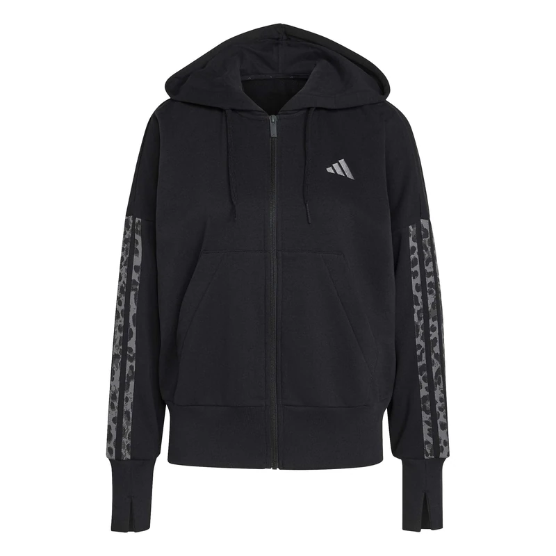 adidas Women's Seasonal Essentials Animal Print 3-Stripes Full-Zip Hooded Track Top Sweatshirt, black/MULTICOLOR/grey four, 4XL - Image 1