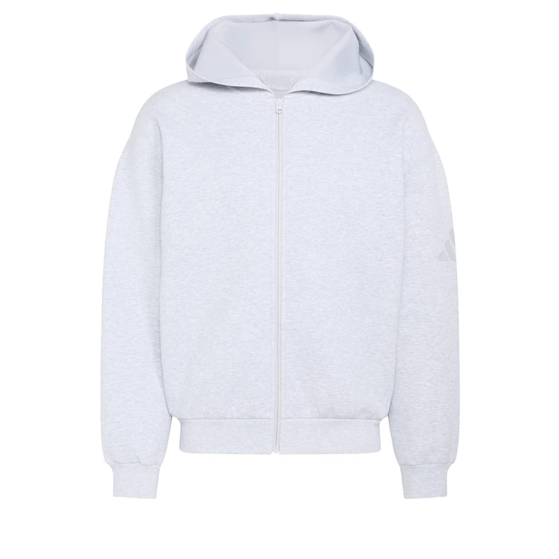 adidas Men's Soft Lux Full-Zip Hoodie Sweatshirt, light grey heather, S