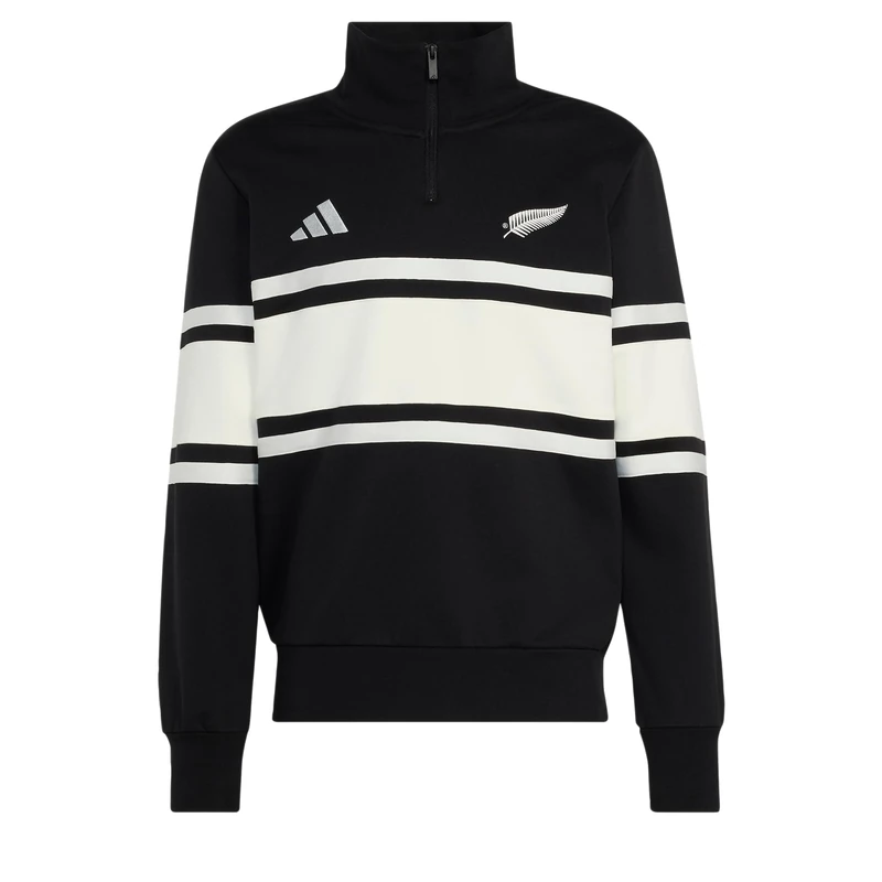 adidas Men's All Blacks Leisurewear Quarter Zip Sweatshirt, black/off white, XL