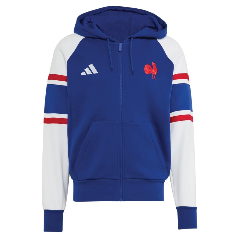 adidas Men's France Rugby Travel Full Zip Hoody Sweatshirt, mystery ink, XS