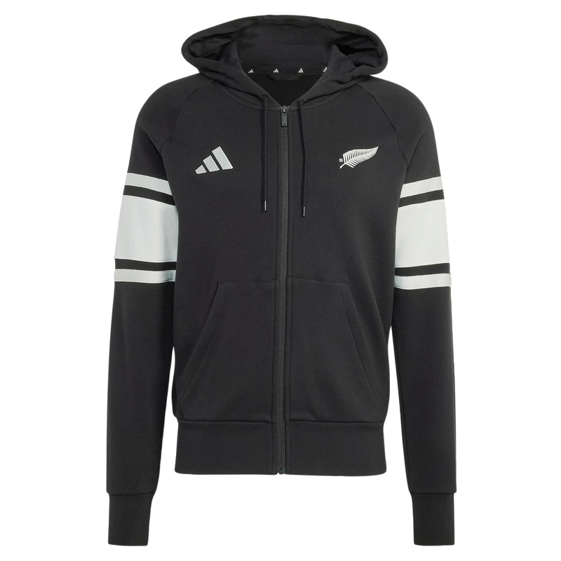 adidas Men's All Blacks Leisurewear Full Zip Hoodie Sweatshirt, black/off white, XS