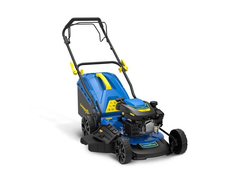 Goodyear - Petrol Lawn Mower OHV 4T 150cc, 43 cm Cutting Width, 7 Adjustable Heights, Bag 45L, Mulching Function, Side and Rear Discharge, Steel Blades, Manual Start