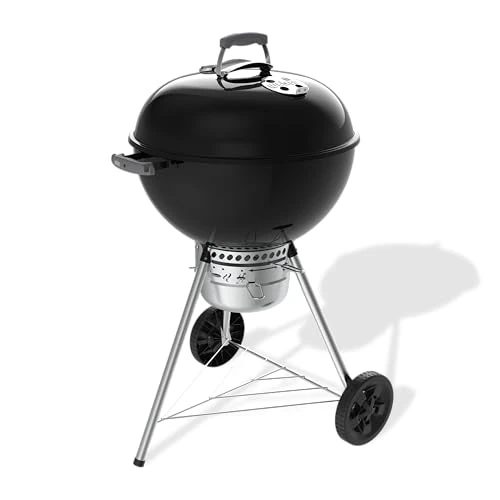 Weber Original Kettle Premium Charcoal Barbecue, 57 cm Cooking Surface, Porcelain-Enamelled Lid and Kettle, One-Touch Cleaning System, Lid Thermometer, Tripod Stand with Wheels, Black (1502210)