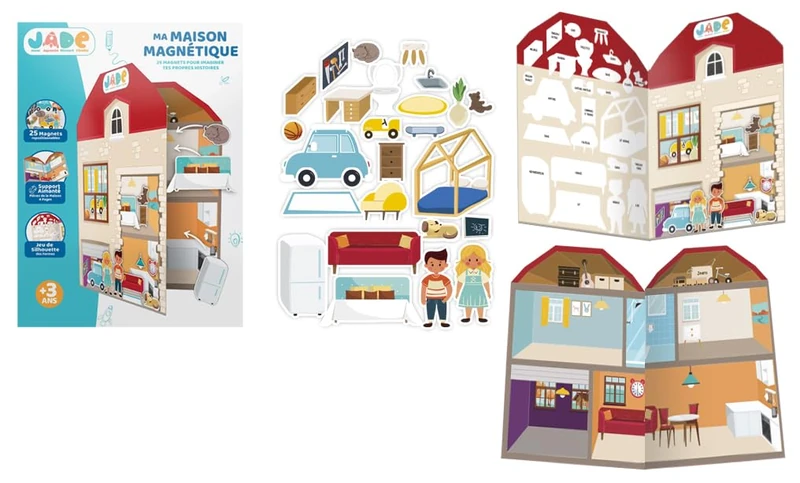 J.A.D.E - Pack of 12 Magnetic Books - House Theme - Educational Game - 030646PA - Travel - Game for Kids - Repositionable Vignettes - No Screen - Gift - French Design - From 3