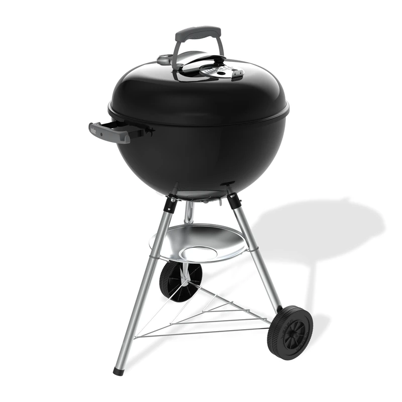 Weber Bar-B-Kettle Charcoal Barbecue, 47 cm Cooking Surface, Porcelain-Enamelled Lid and Kettle, Thermometer, Ash Tray, Tripod Stand with Wheels, Black-Silver (1502055)