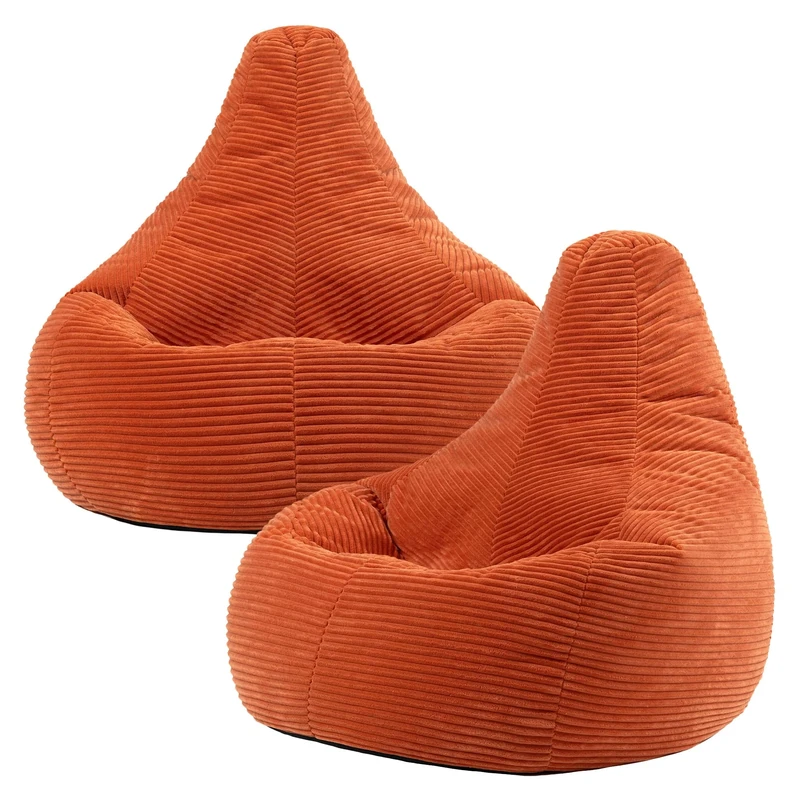 icon Dalton Cord Bean Bag Chair, Set of 2, Orange, Large Adult Bean Bag Chair with Filling Included, Comfy Chair, Living Room Furniture, Bedroom Furniture