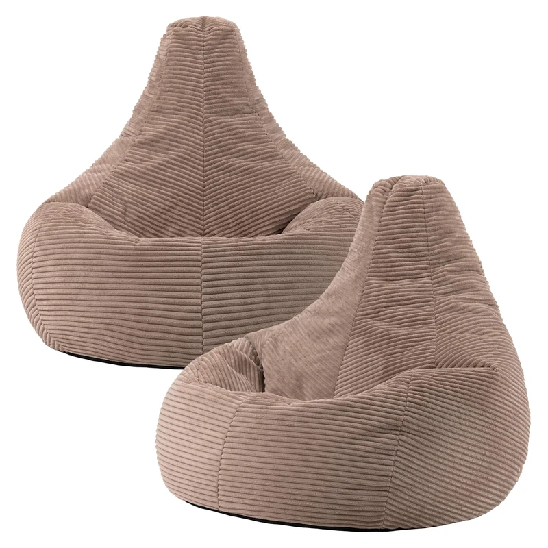 icon Dalton Cord Bean Bag Chair, Set of 2, Mocha Brown, Solid, Large Adult Bean Bag Chair with Filling Included, Comfy Chair, Living Room Furniture, Bedroom Furniture