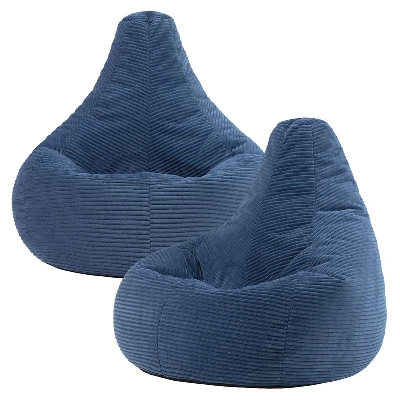 icon Dalton Cord Recliner Bean Bag, Denim Blue, Set of 2, Large Adult Bean Bag Chair with Filling Included, Comfy Chair, Living Room Furniture, Bedroom Furniture