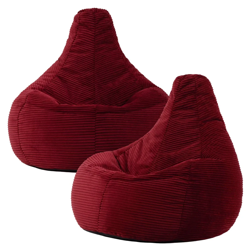 icon Dalton Cord Bean Bag Chair, Set of 2, Burgundy, Large Adult Bean Bag with Filling Included, Comfy Chair, Living Room Furniture, Bedroom Furniture