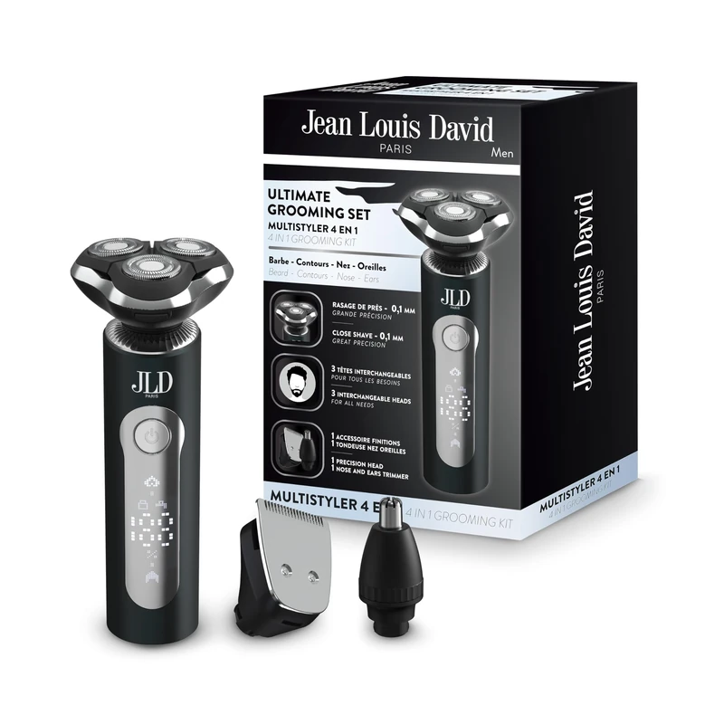 Jean Louis David - Beard Razor - Near Shave 0.1 mm - Complete Set Nose and Ear Trimmer - USB-C - Lithium Battery