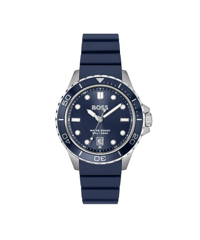 BOSS Three Hand Quartz Movement Watch for Men TROPER Sport Collection with Blue Silicone Bracelet - 1514292