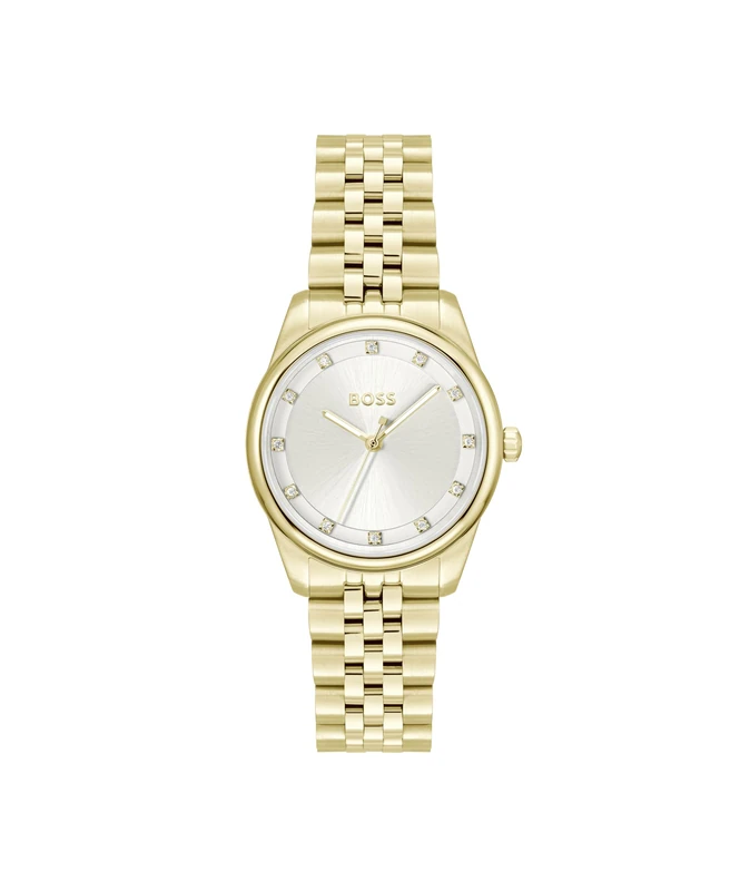 BOSS Three Hand Quartz Movement Watch for Women Graceful Precious Collection with Gold Colored Stainless Steel Bracelet - 1502810