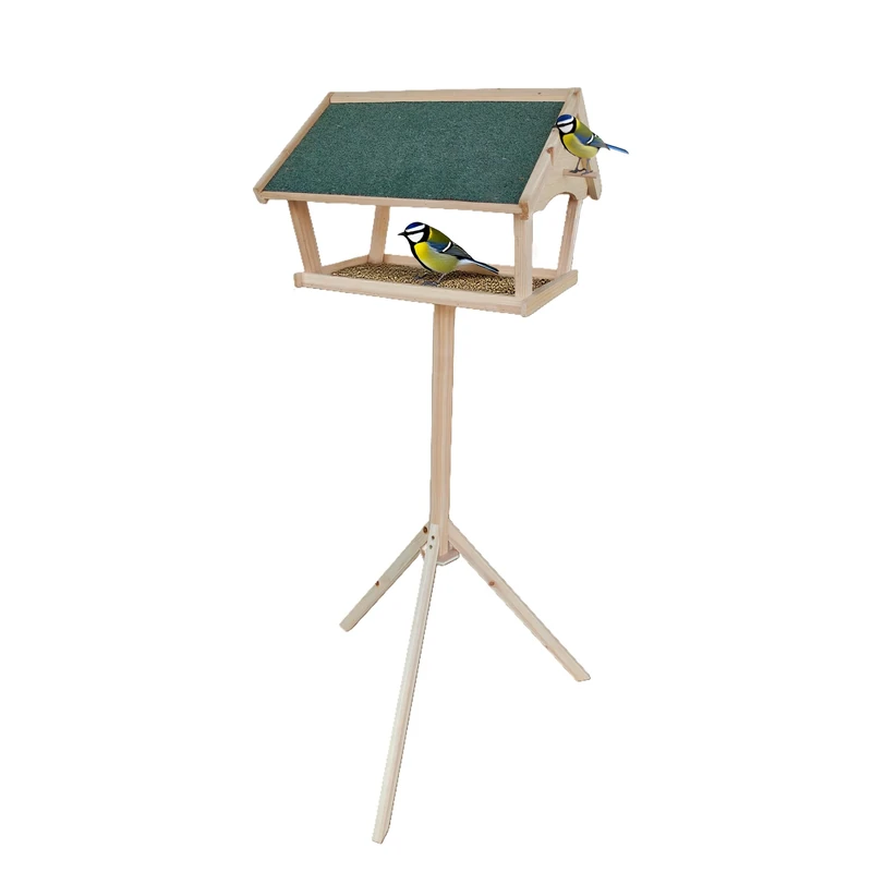 Relaxdays Bird Feeder with Stand, 137 cm high, Weatherproof roof, Garden & Patio, Birdhouse, Pine Wood, Natural, 80%, 137 x 66 x 59 cm