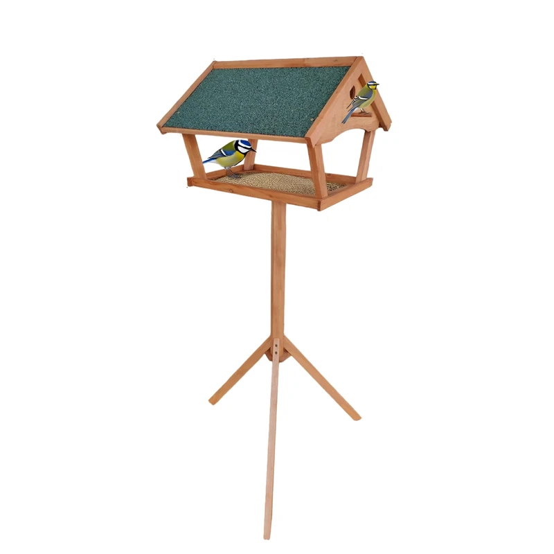 Relaxdays Bird Feeder with Stand, 137 cm high, Weatherproof roof, Garden & Terrace, Birdhouse, fir Wood, Orange, 80%, 137 x 66 x 59 cm