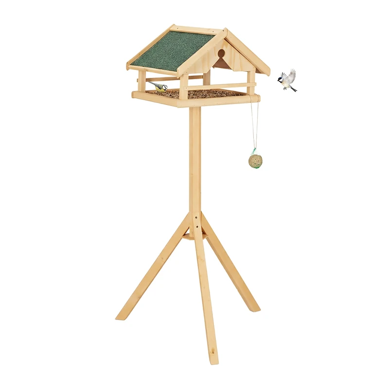 Relaxdays Bird Feeder with Stand, Weatherproof Roof, Garden, Balcony & Terrace, Wooden, Spruce, 120 x 37 x 37 cm, Light Brown