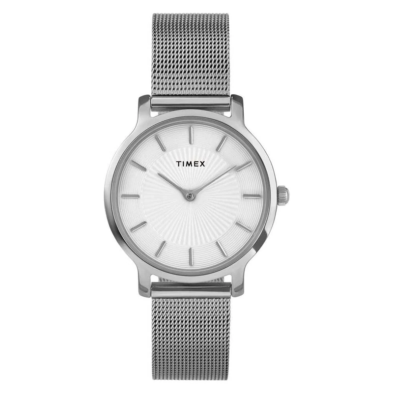 Timex Women's Transcend 34 mm Watch - Silver-Tone Mesh Bracelet and Silver-Tone Dial TW2Y10200