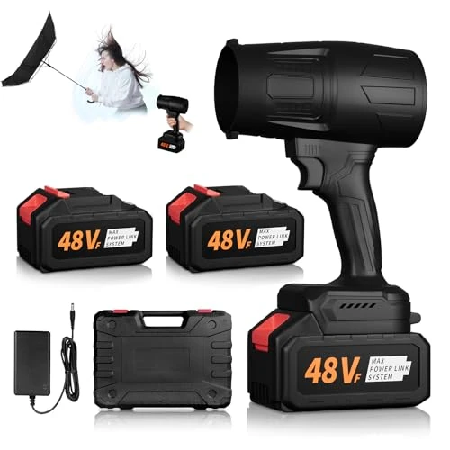 Leaf Blower Cordless,Portable Hand held Blower with 2 * 48V Battery & 1 Quick Charger,and equipped with a powerful power of 600000RPM for Lawn Care,Leaf Removal, Snow Blowing,and for Car Cleaning