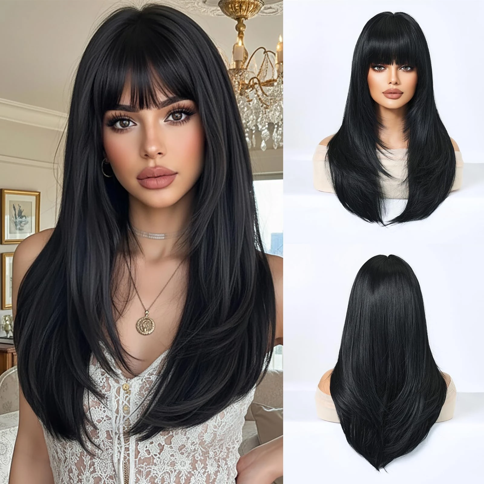 Esmee Long Straight Black Wigs for Women Natural Synthetic Hair Wig for Daily & Party Use