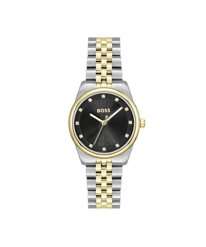 BOSS Three Hand Quartz Movement Watch for Women Graceful Precious Collection with Two-Tone Stainless Steel Bracelet - 1502811