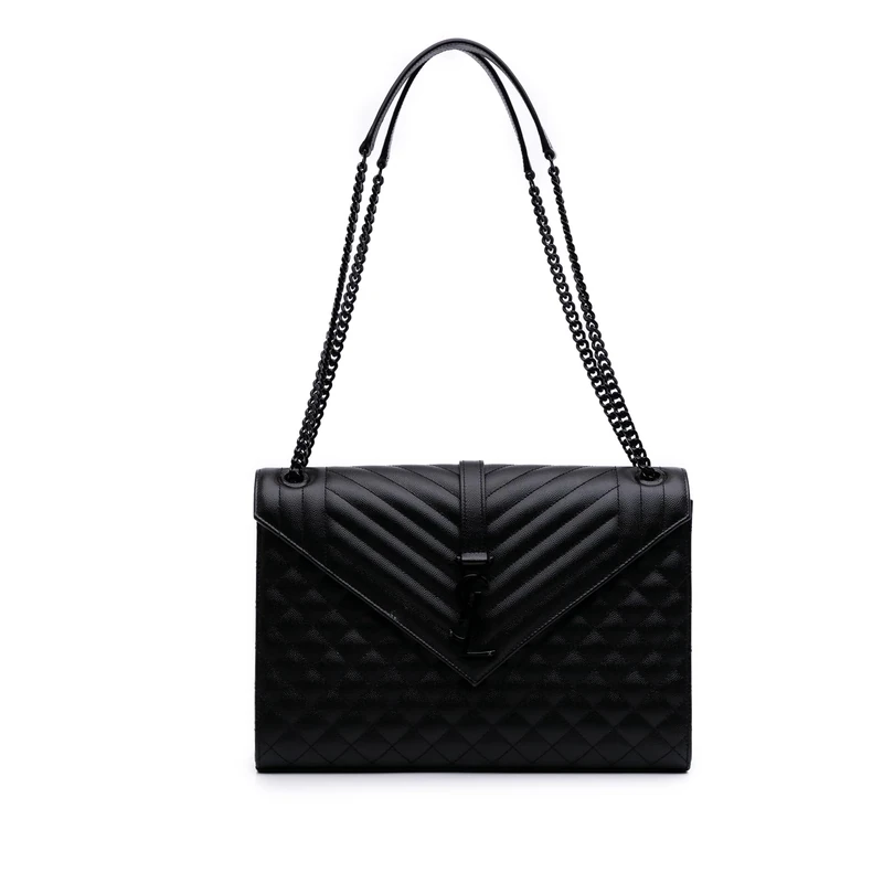 Saint Laurent Pre-Loved Large Grain De Poudre Triquilt Monogram Envelope Bag