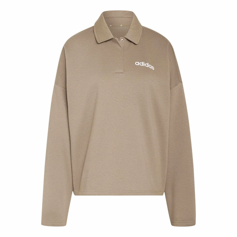 adidas Women's Essentials Linear Fleece Polo Sweatshirt, Khaki Six/white, XXL - Image 1